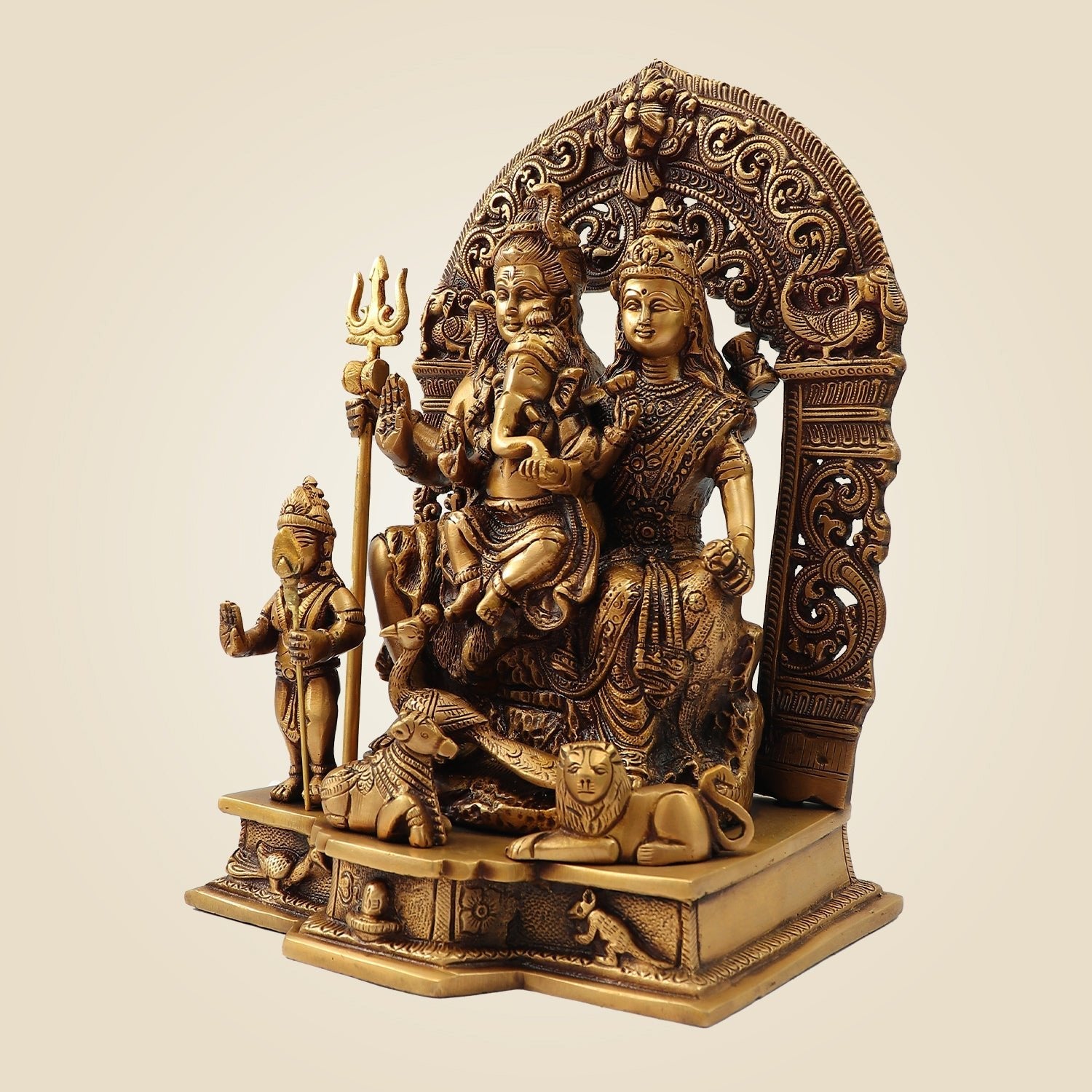Divine Brass Shiv Pariwar Idol – Heavy Handmade Indian Temple Statue 11.75"