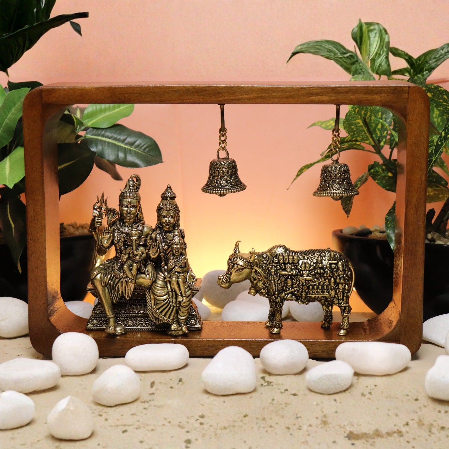 Brass Shiva Idol in Wooden Frame