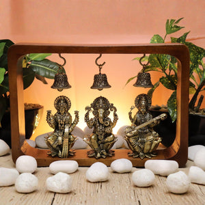 Ganesha Lakshmi Saraswati Idol in Frame