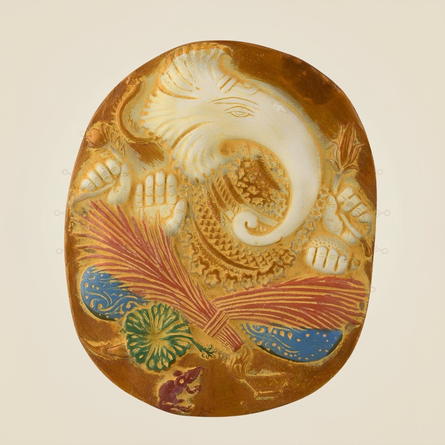 White Finish Brass Ganesha Wall Hanging 9" – Multicolor Decorative Showpiece