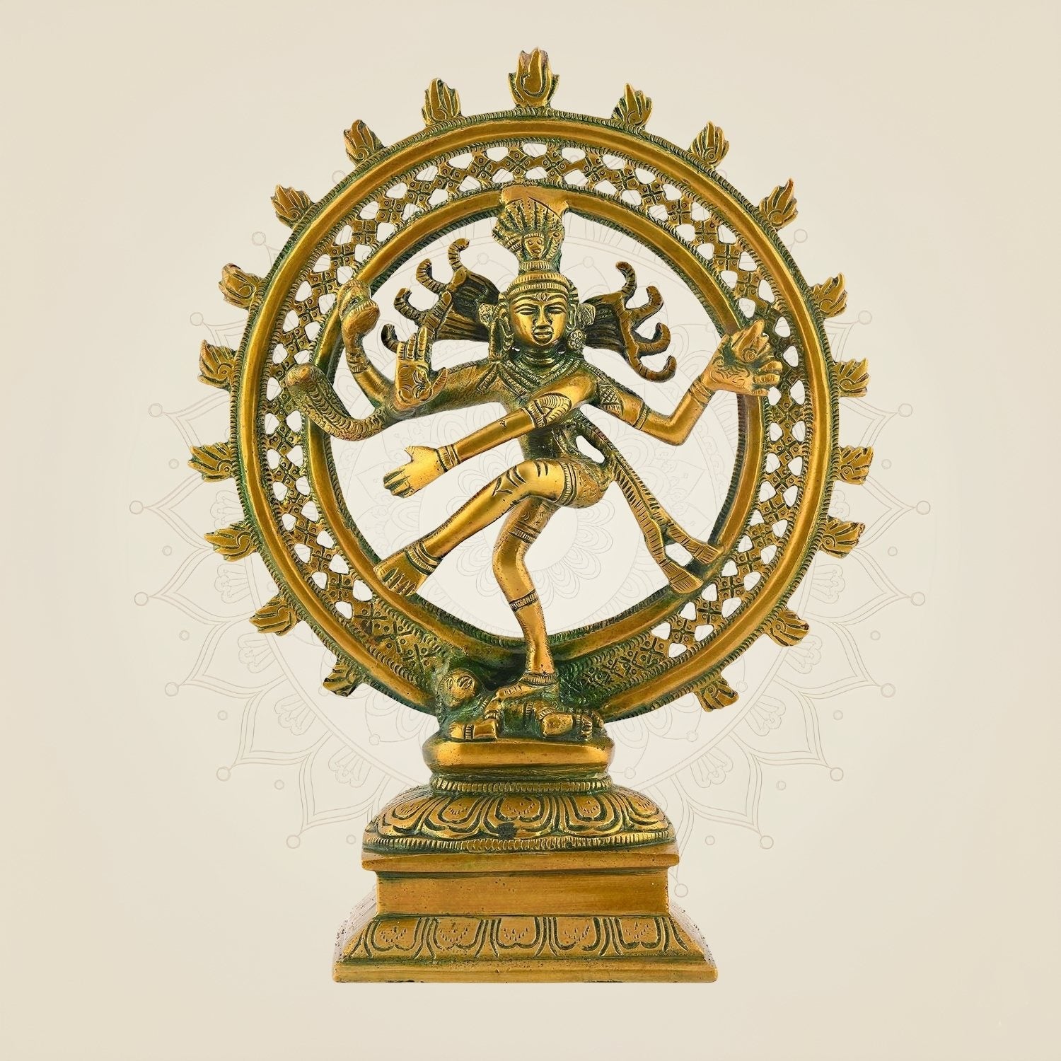 Golden Nataraja Brass Idol – 11" Lord Shiva Dancing on Apasmara