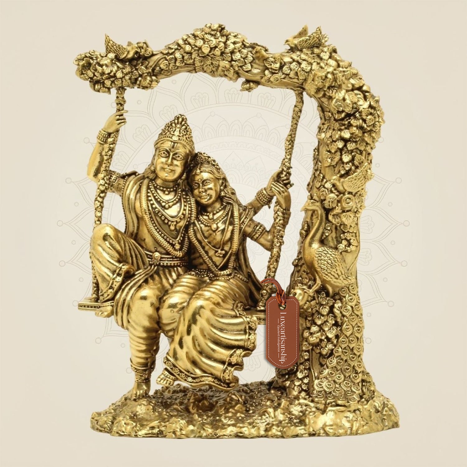 Brass Radha Krishna on Swing Statue – Romantic Jhula Idol for Home & Gifting 6"