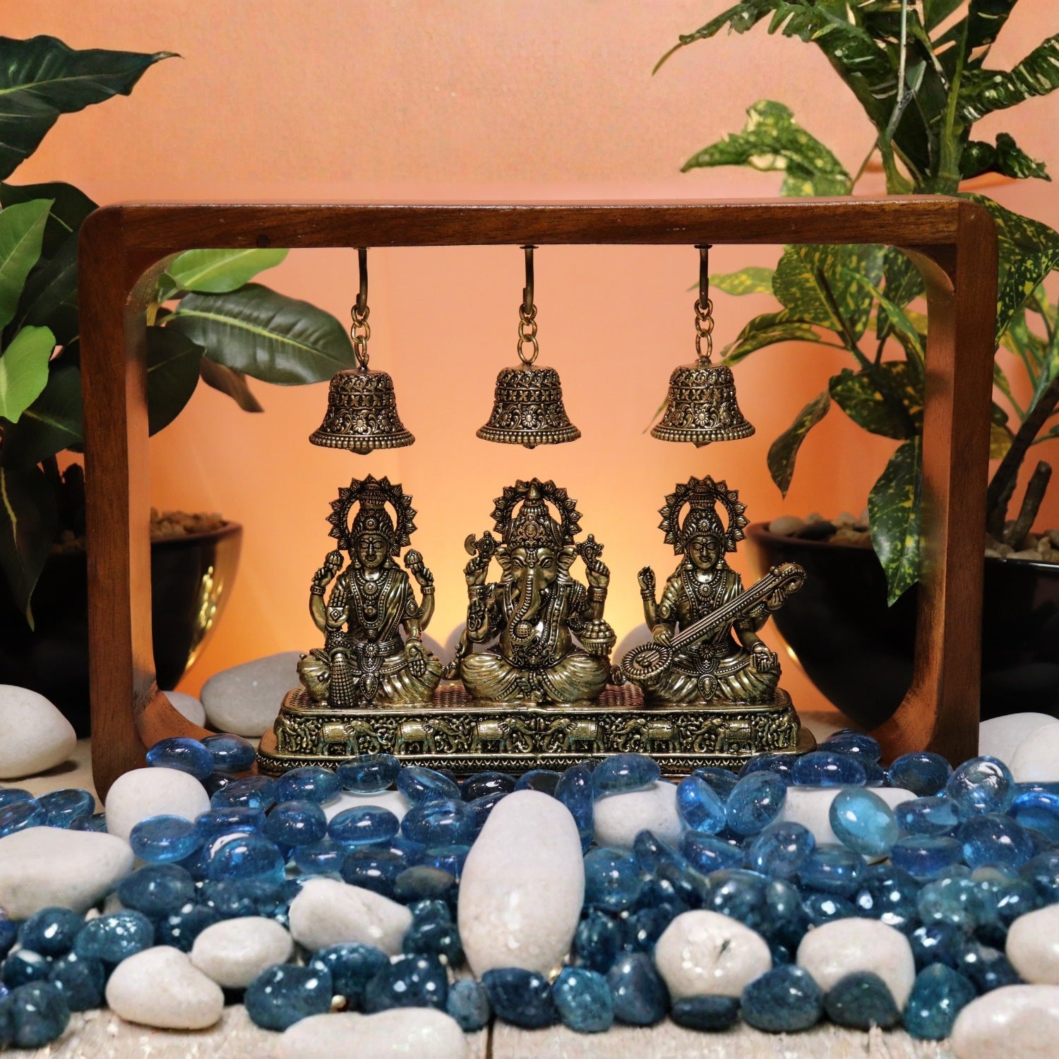 Laxmi Ganesha Saraswati Set in Wooden Frame