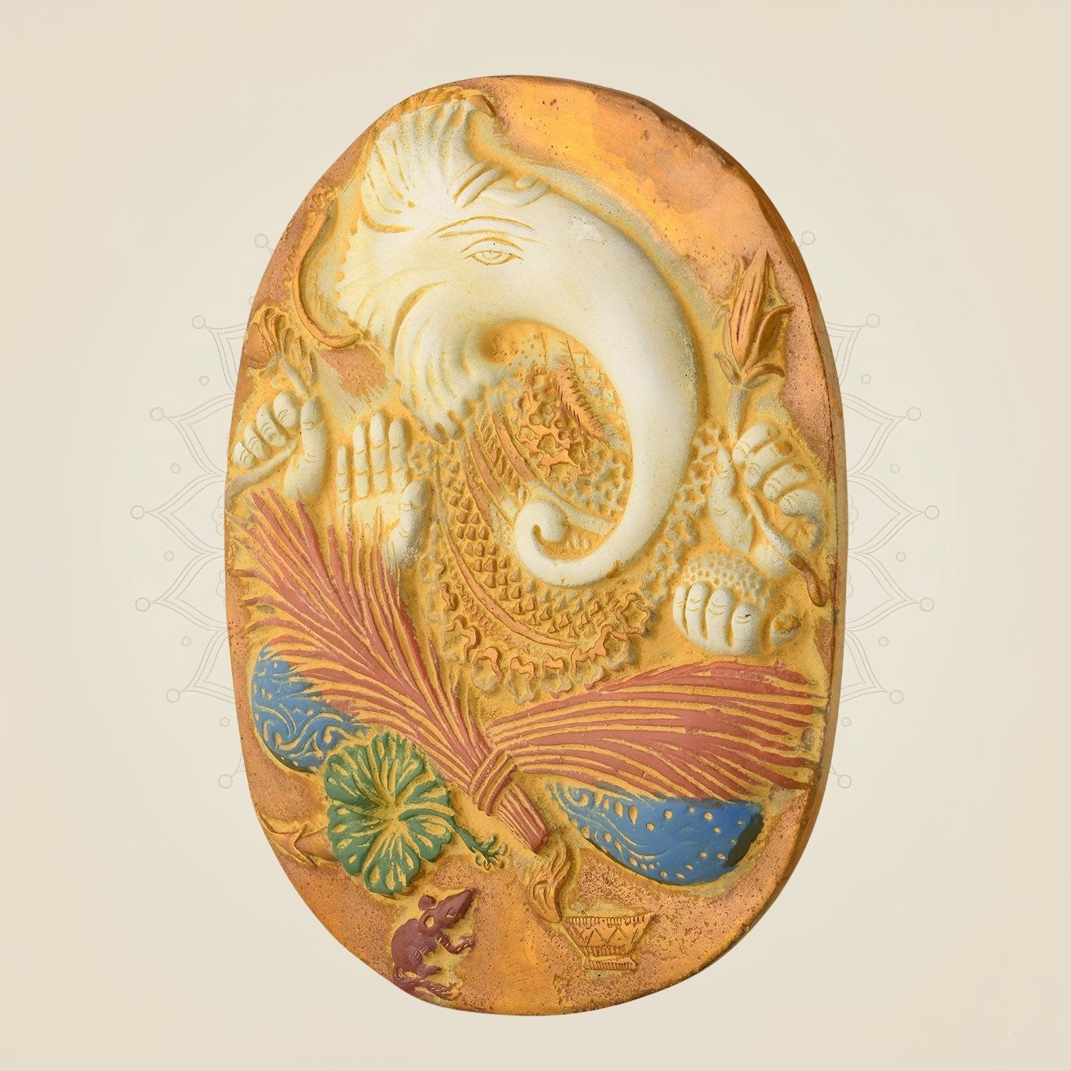 White Finish Brass Ganesha Wall Hanging 9" – Multicolor Decorative Showpiece