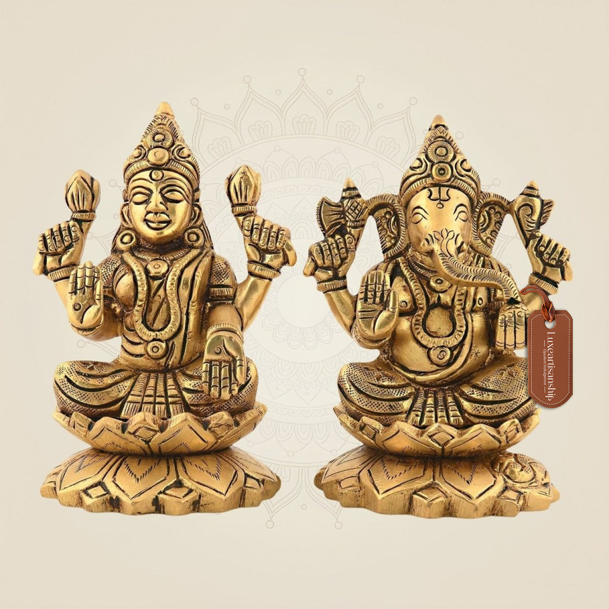 4" Brass Laxmi Ganesh Idol – Antique Design For Wealth and Blessings at Home