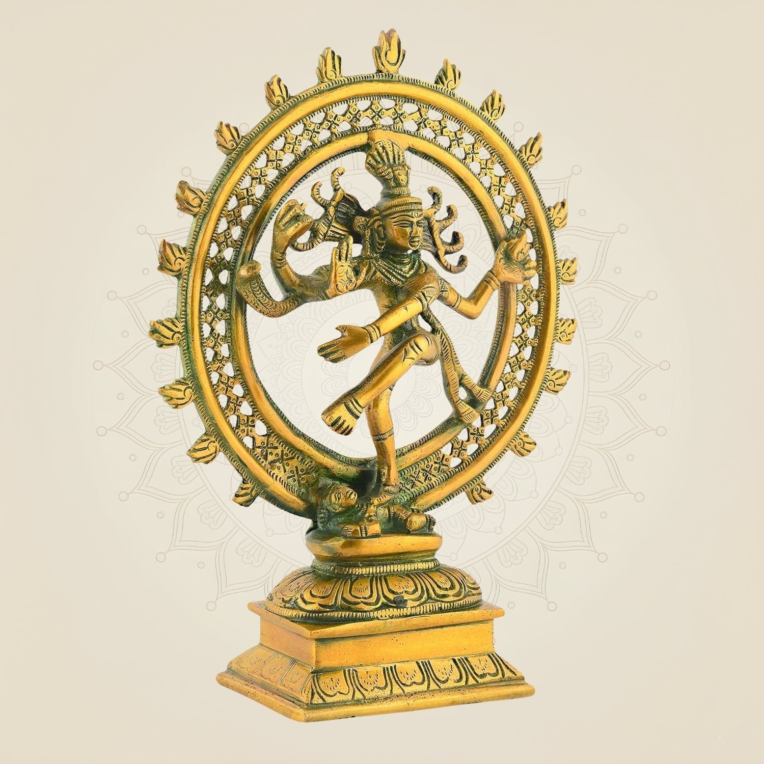 Golden Nataraja Brass Idol – 11" Lord Shiva Dancing on Apasmara