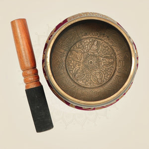 2.75" Brass Tibetan Singing Bowl with Striker & Cushion Meditation Set - Luxeartisanship