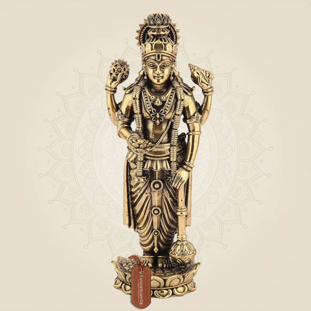 Lord Vishnu Idol 6.75" – Brass Murti Standing on Lotus for Pooja Decor