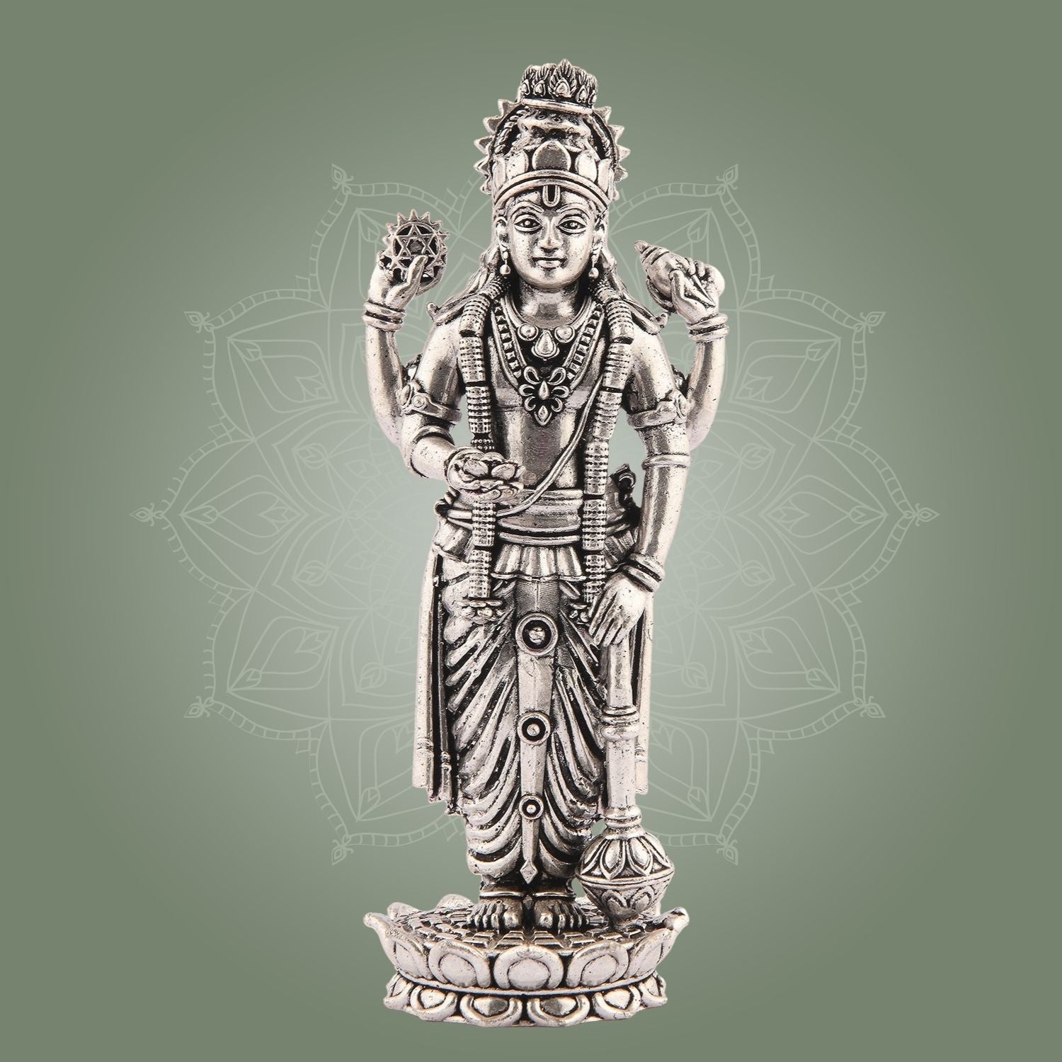 Vishnu Silver Finish Pure Brass Idol- Superfine Lightweight 5.75" Vastu Approved for Home
