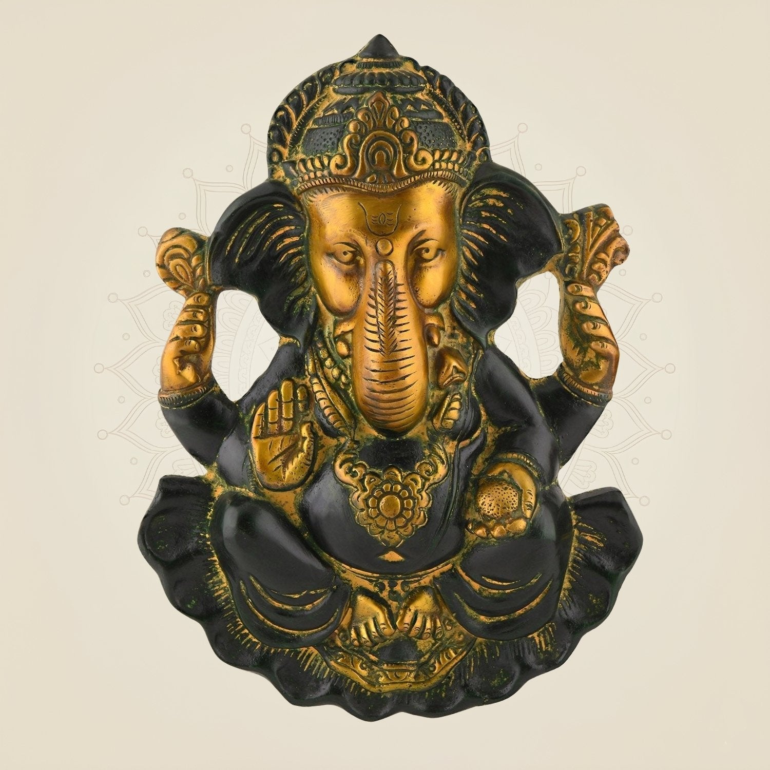 10.5″ Multicolor Brass Ganesha Wall Hanging – Handcrafted Decorative Idol