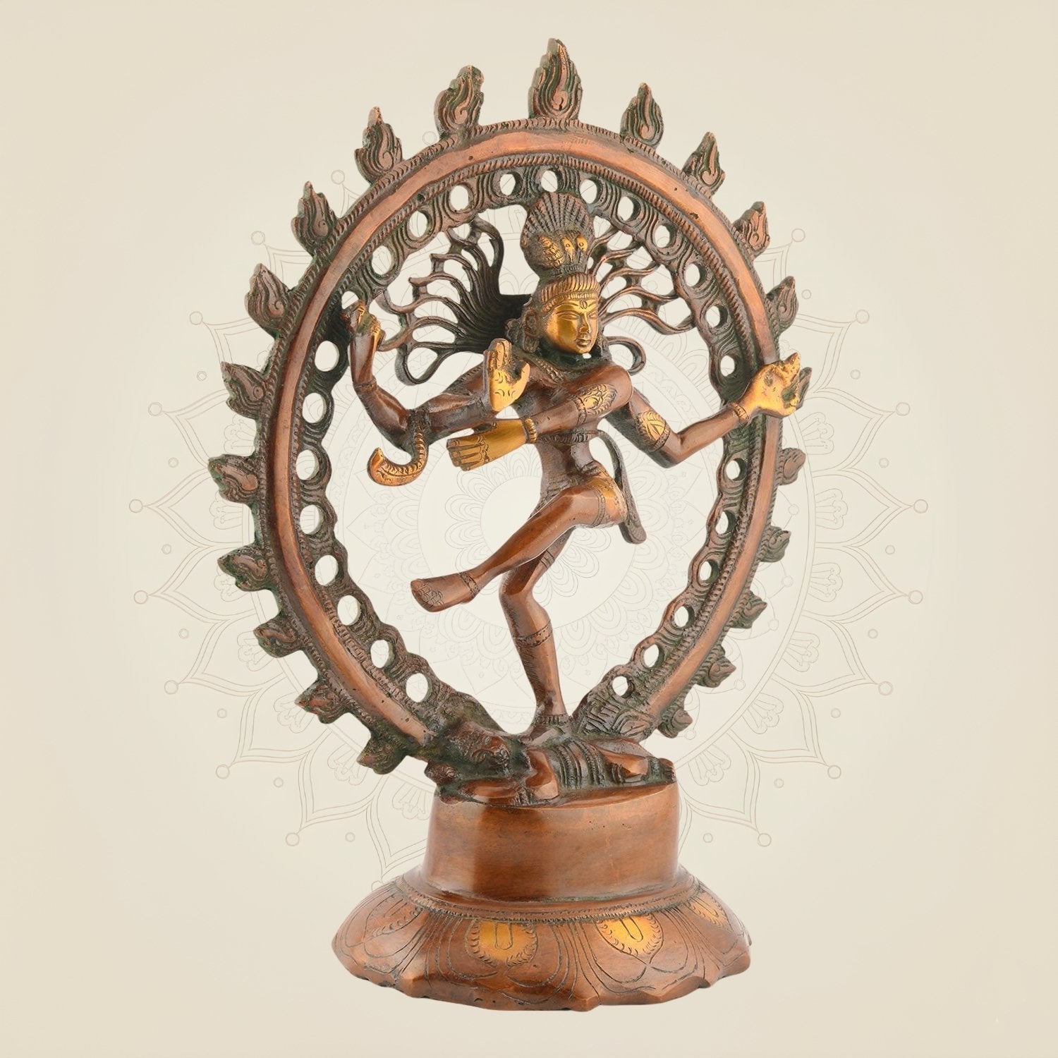 14″ Pure Brass Nataraja Idol – Dancing Shiva Statue with Butter Polish Finish