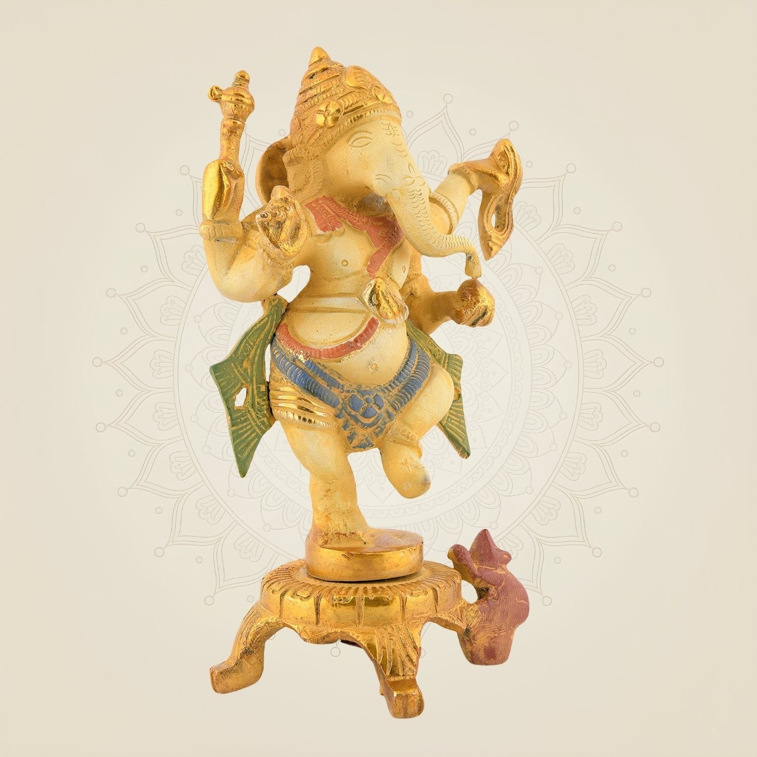 Multicolor Nritya Ganesha Idol 7.25″ – Handcrafted Brass Dance Form Statue