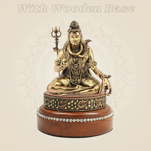 3 Inch Shiva Idol Blessing Pose on Round Wooden Base for Pooja - Luxeartisanship
