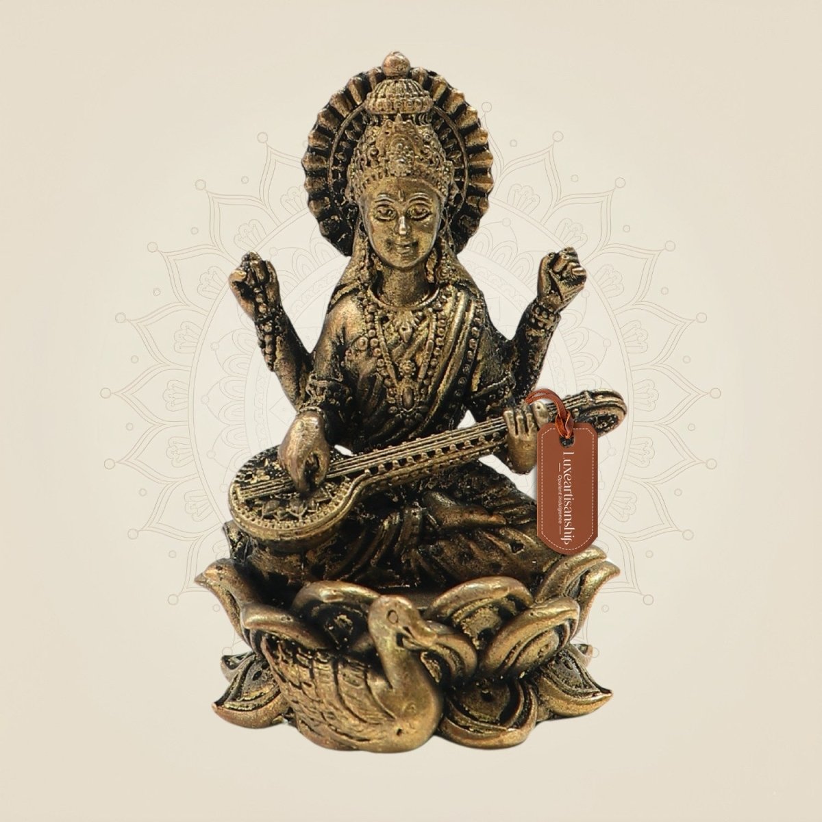 3" Panchaloha Bronze Chaturbhuja Saraswati Idol – Inspiring Goddess Murti