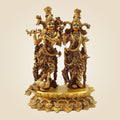 South Indian Style Radha Krishna Brass Idol with Peacock – Divine Décor Statue 13.5"