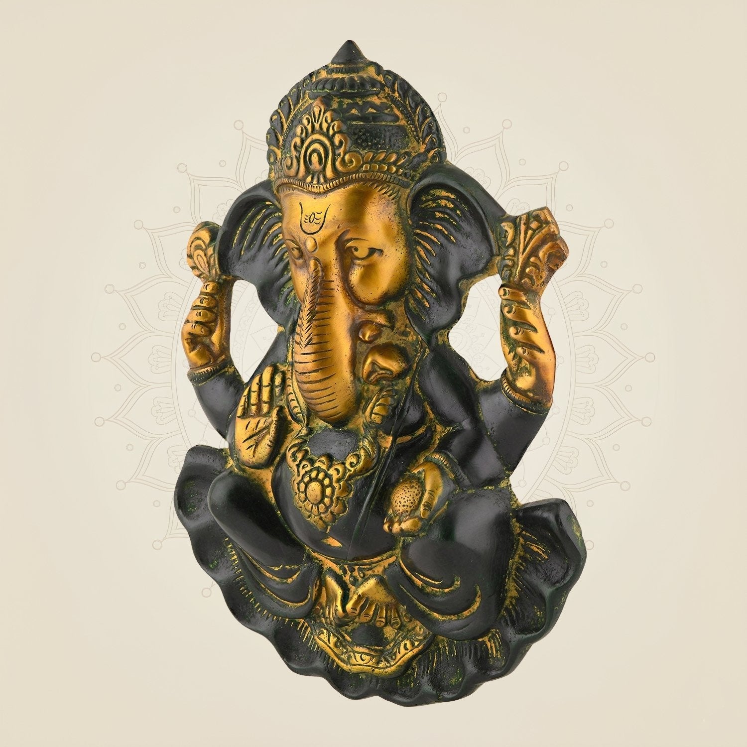 10.5″ Multicolor Brass Ganesha Wall Hanging – Handcrafted Decorative Idol