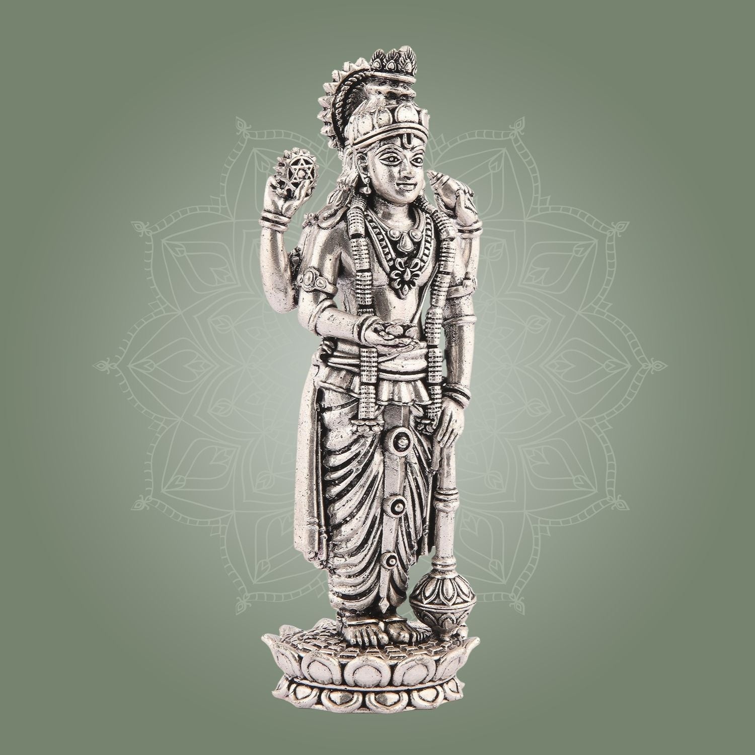 Vishnu Silver Finish Pure Brass Idol- Superfine Lightweight 5.75" Vastu Approved for Home