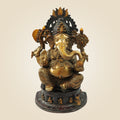 Seated Chaturbhuja Lord Ganesha Idol in Brass – Handmade Temple Statue 22.25"