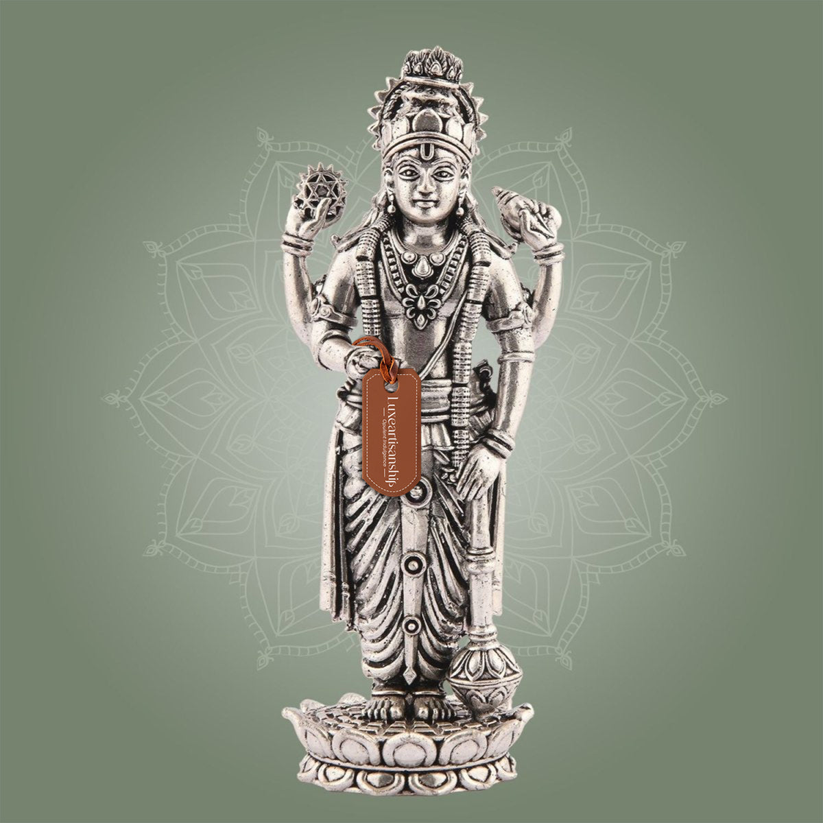 Vishnu Silver Finish Pure Brass Idol- Superfine Lightweight 5.75" Vastu Approved for Home