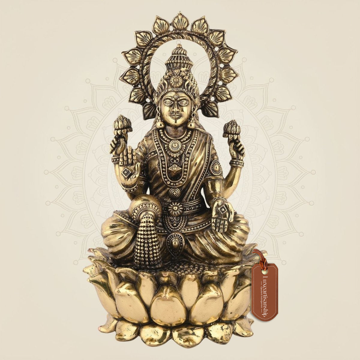 Goddess Lakshmi Idol- 9.25" Pure Brass Statue Superfine Lightweight