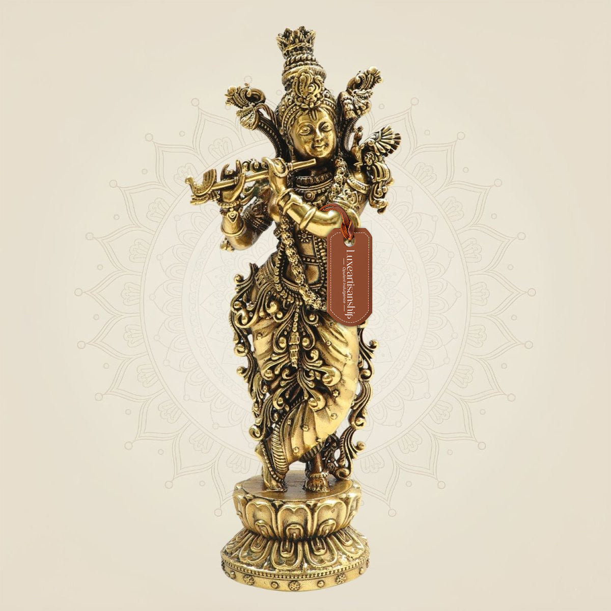South Indian Brass Krishna Statue in Traditional Form 7.75 Inch