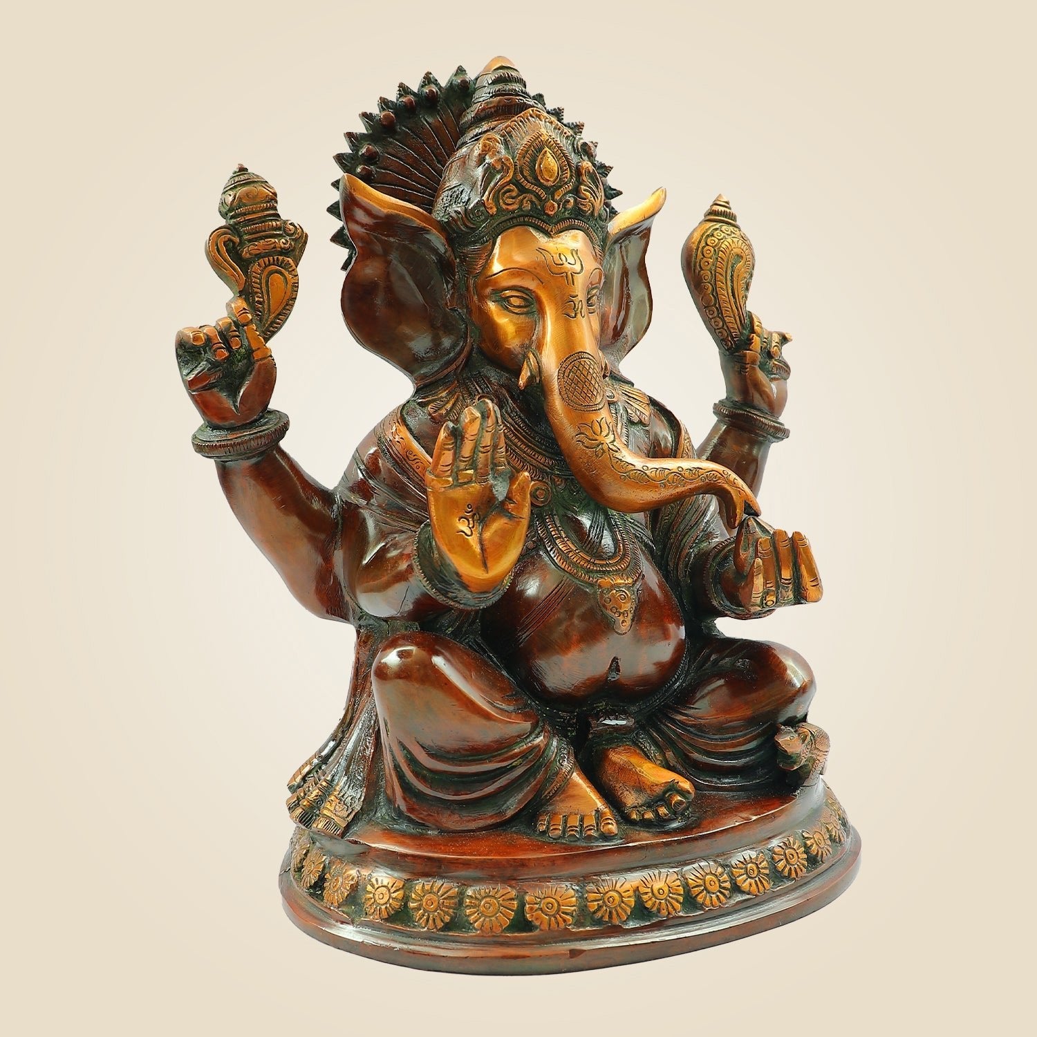 Brass Blessing Lord Ganesha Statue 12" – Handmade Spiritual Temple Idol