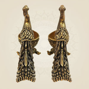 3.25" Peacock with Brass Diya for Temple, Home & Festive Lighting - Luxeartisanship