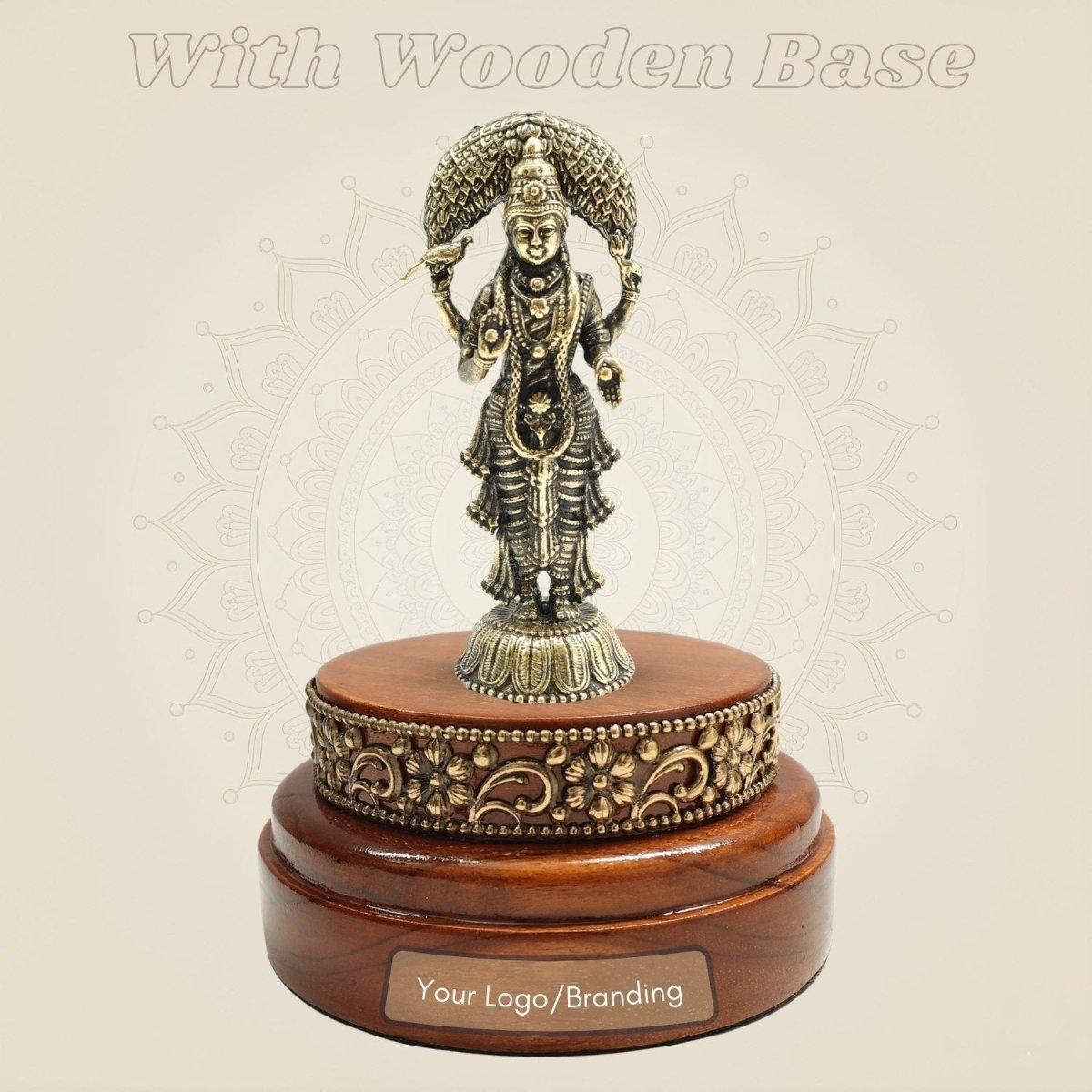 3.25" Vasavi Kanyaka Parameshwari Devi Brass Idol on Wooden Stand - Luxeartisanship