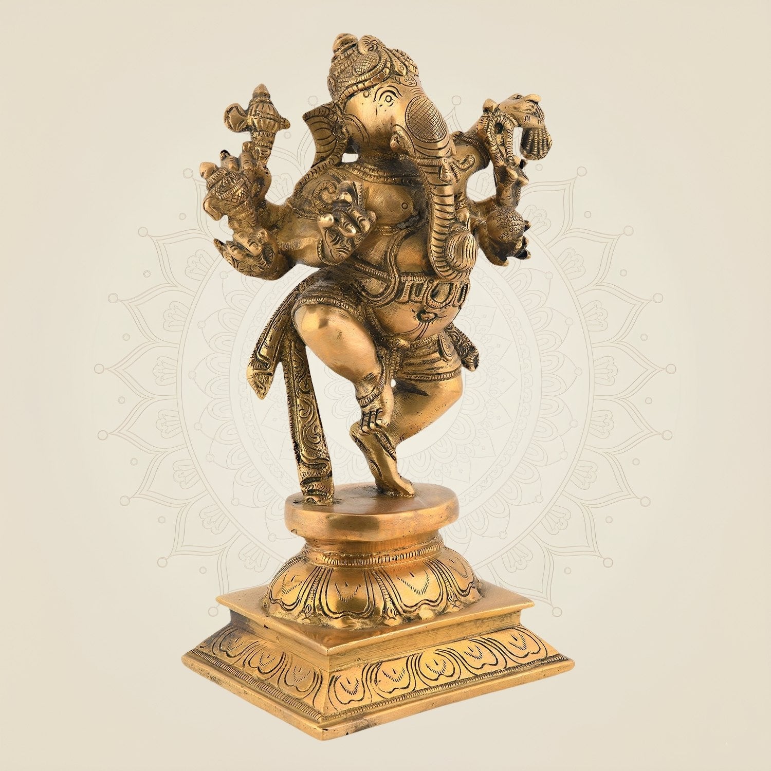 Dancing Ganesha Brass Idol 9.5" | Handcrafted Showpiece for Home, Office & Gifting
