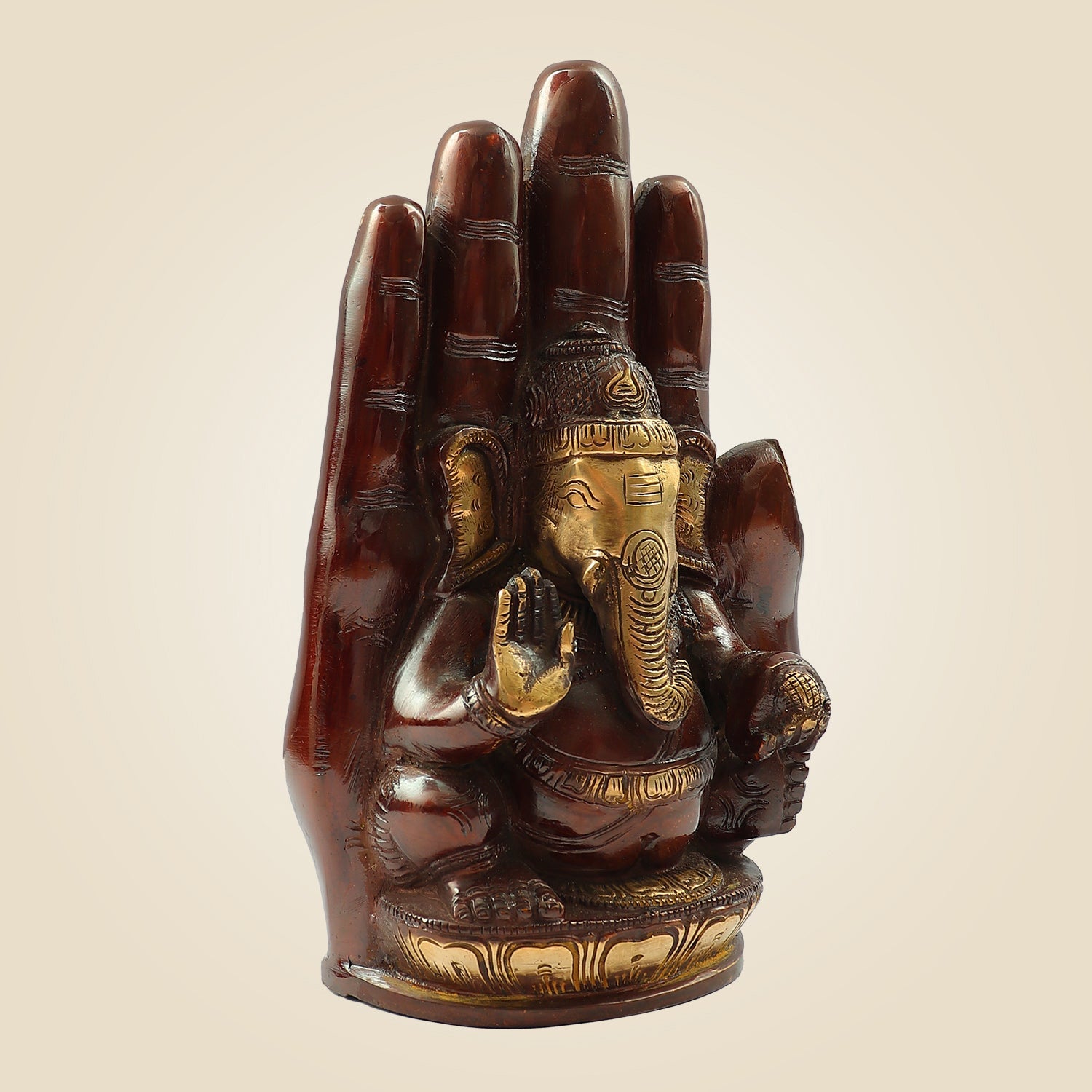 9" Brass Ganesha Idol Embossed on Hand – Divine Ganesh Murti for Home & Gifts