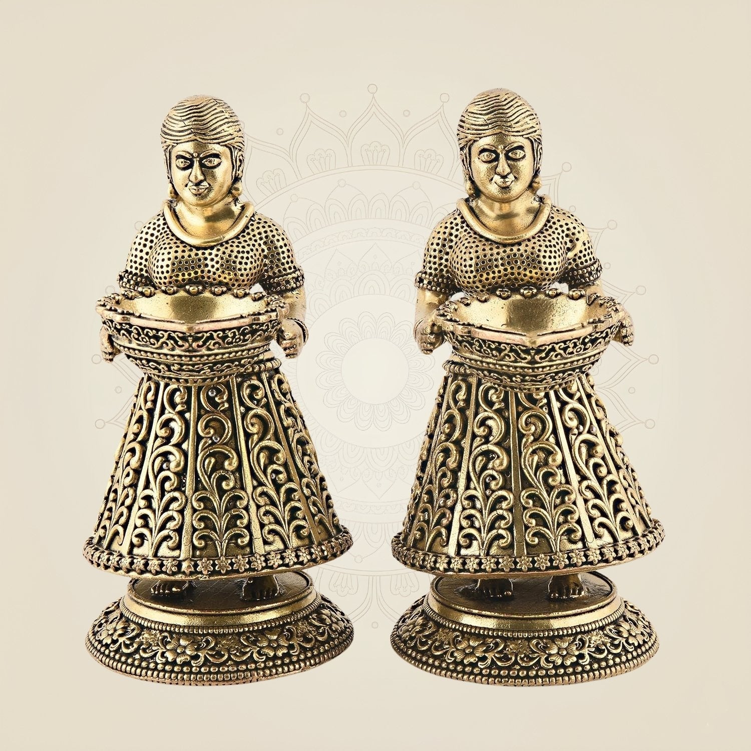 Brass Lakshmi Deepam Set 4" – Decorative Oil Lamps for Rituals & Festive Use