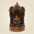 16.5" Seated Brass Ganesh Idol Big Size in Carved Mandap Design | Divine Home Decor
