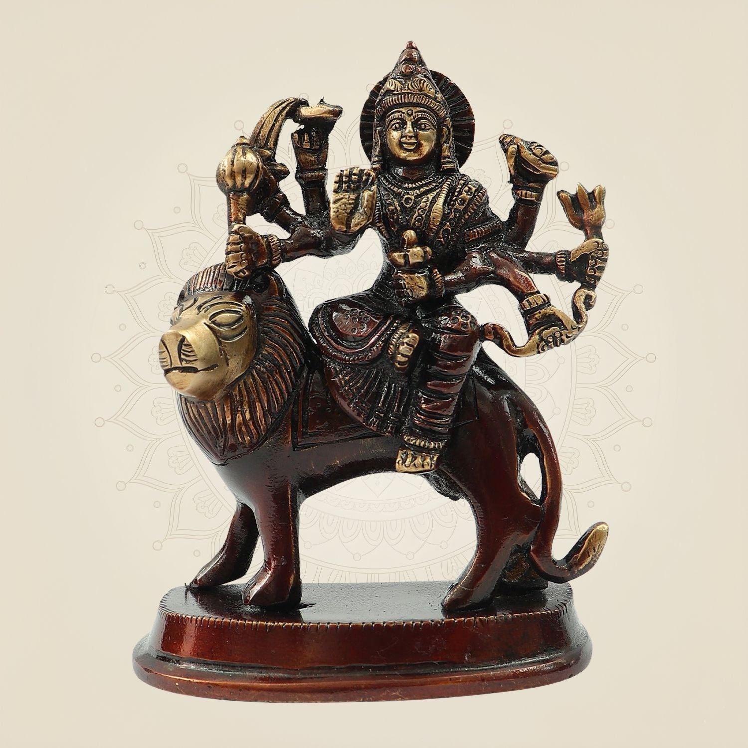 5.25" Brass Durga Maa Idol on Lion – Powerful Simhavahini Goddess Statue for Navratri Puja