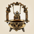 Elegant Brass Ganesh Idol on Jula Swing with Urli for Home & Gift Decor - 9.25"