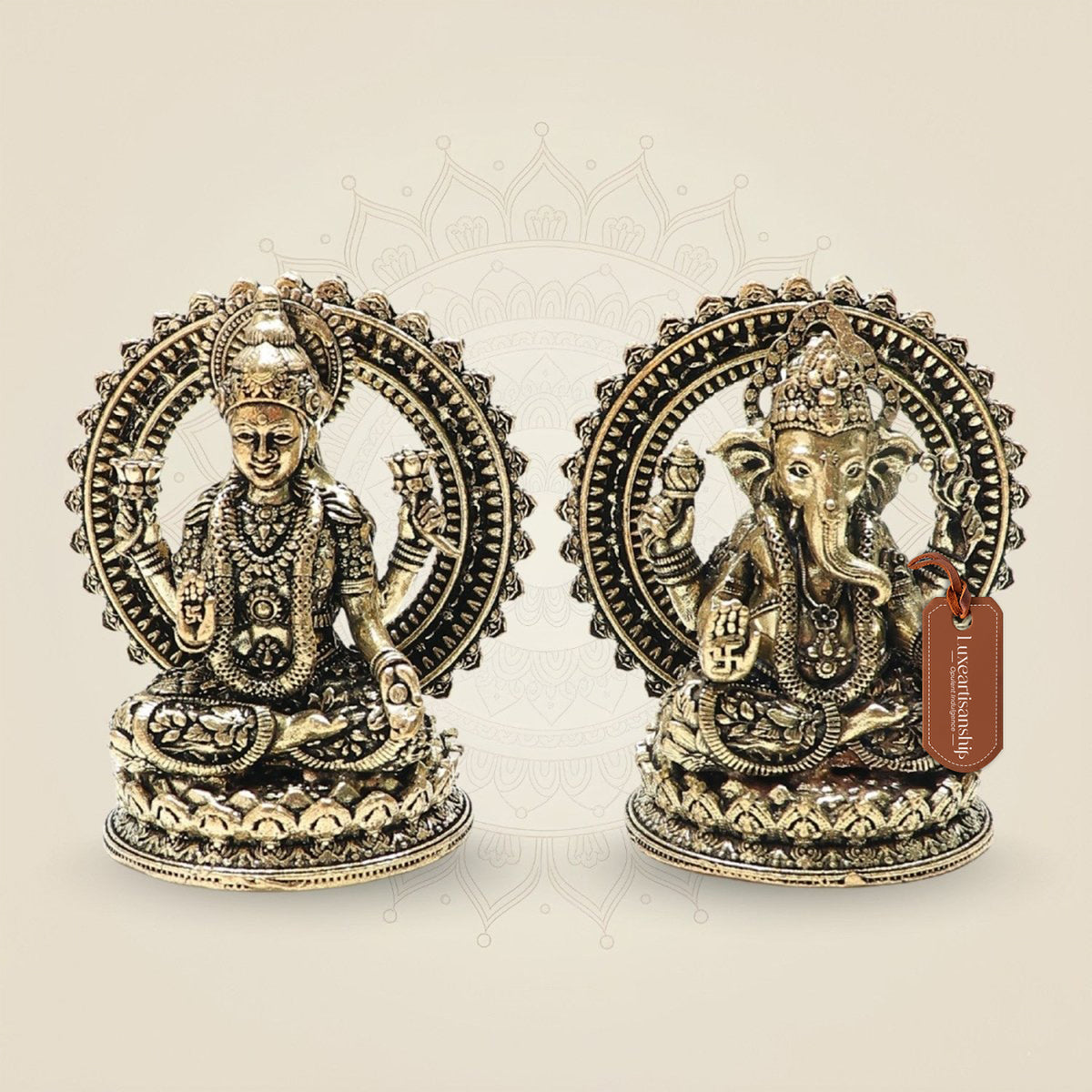 3" Brass Lakshmi Ganesha Idol & Statue for Wealth, Luck & Positive Energy