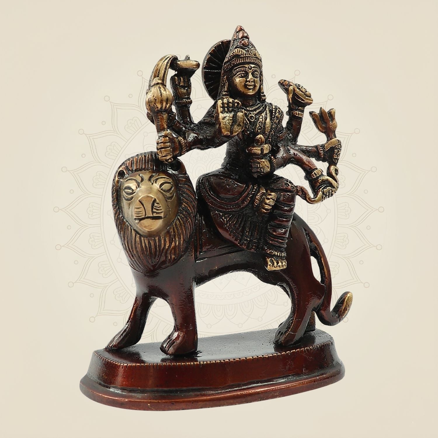 5.25" Brass Durga Maa Idol on Lion – Powerful Simhavahini Goddess Statue for Navratri Puja