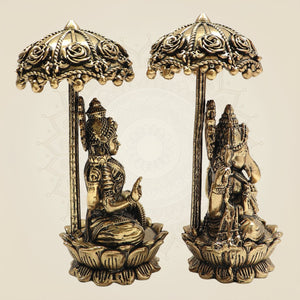 Umbrella Brass Ganesh Lakshmi Idol