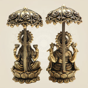 Umbrella Brass Ganesh Lakshmi Murti