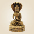 Serene Brass Buddha under Naga Hood – Spiritual Idol for Home & Temple 7.75"