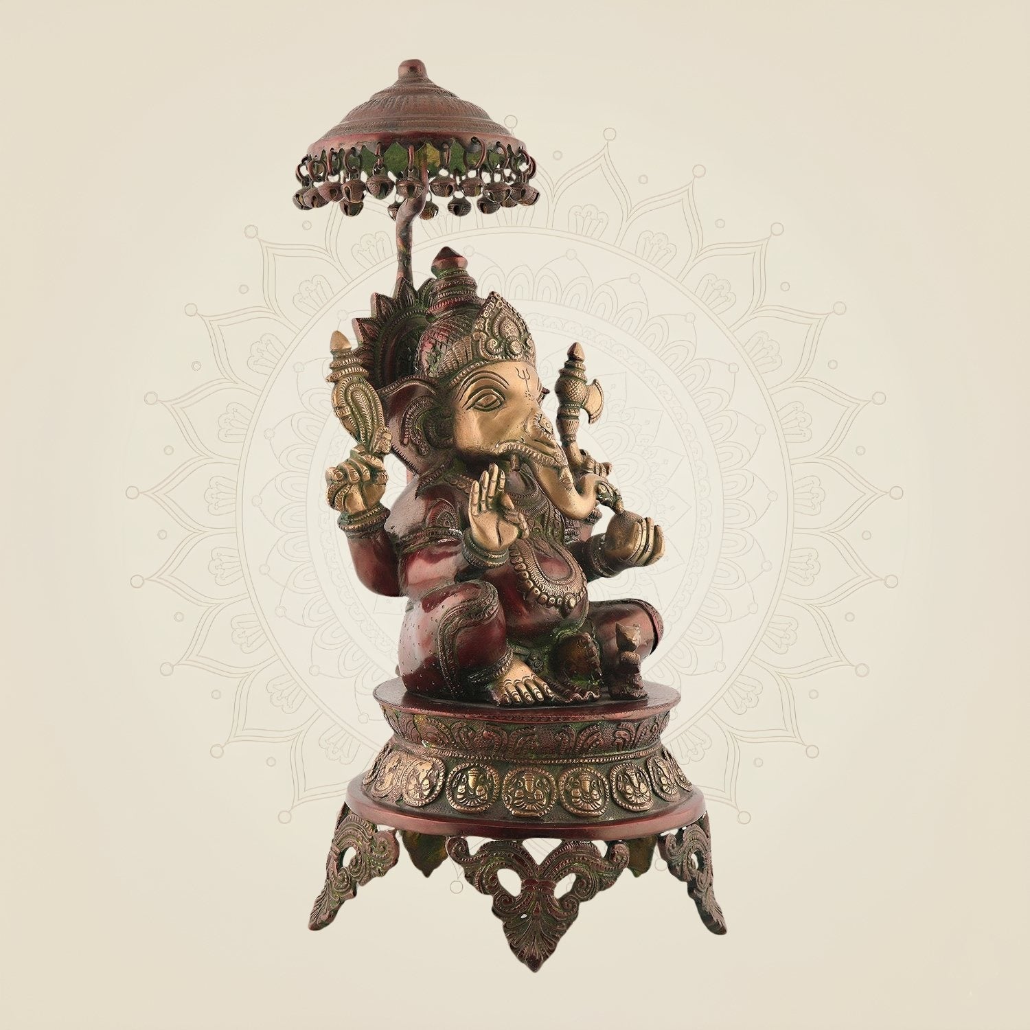 Ganesha with Umbrella – 18.25" Large Handcrafted Brass Idol for Decor
