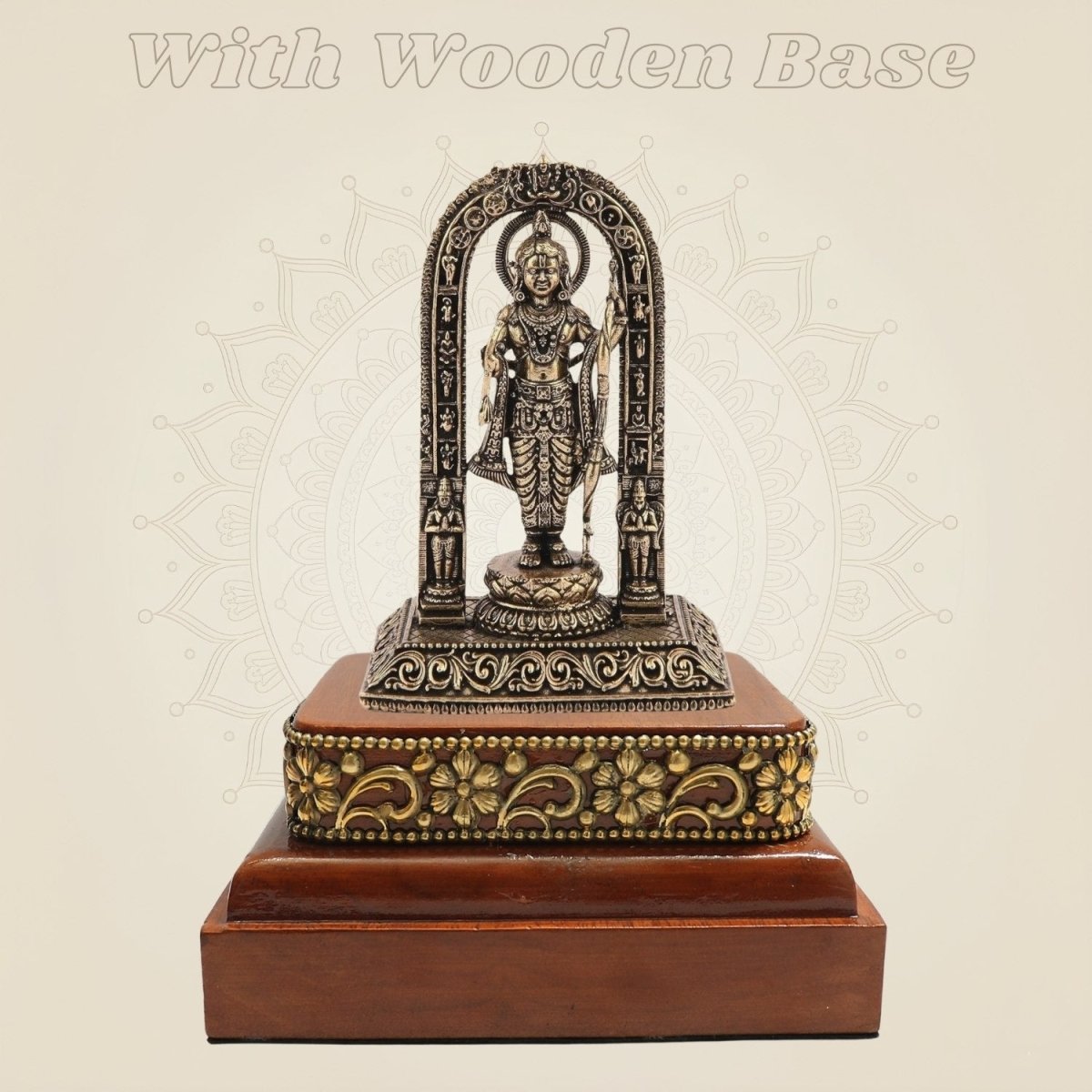 3.75″ Ram Lalla Idol in Brass with Hand Finished Square Wooden Base - Luxeartisanship