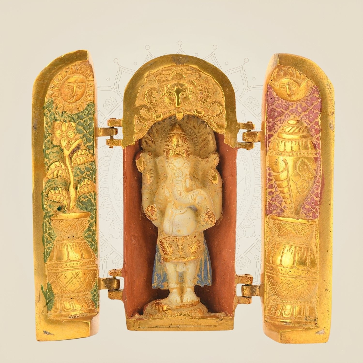 Folding Ganesha Temple 7.5″ – Mud Finish Brass Handcrafted Decorative Showpiece
