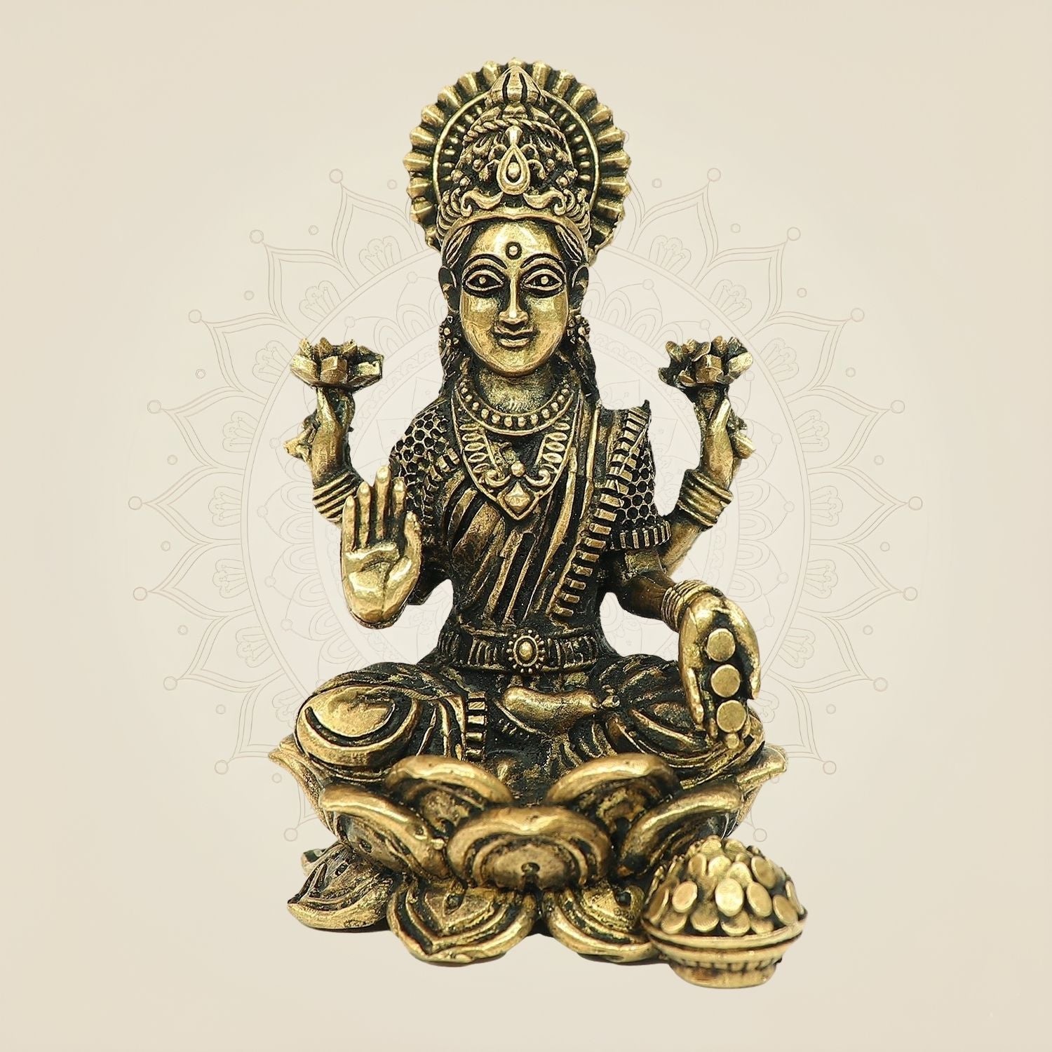 3" Goddess Lakshmi Bronze Idol – Wealth & Prosperity Murti for Home