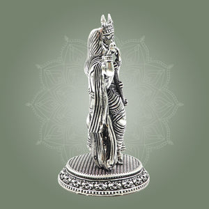 Brass Silver Pleated Radha Krishna Idol