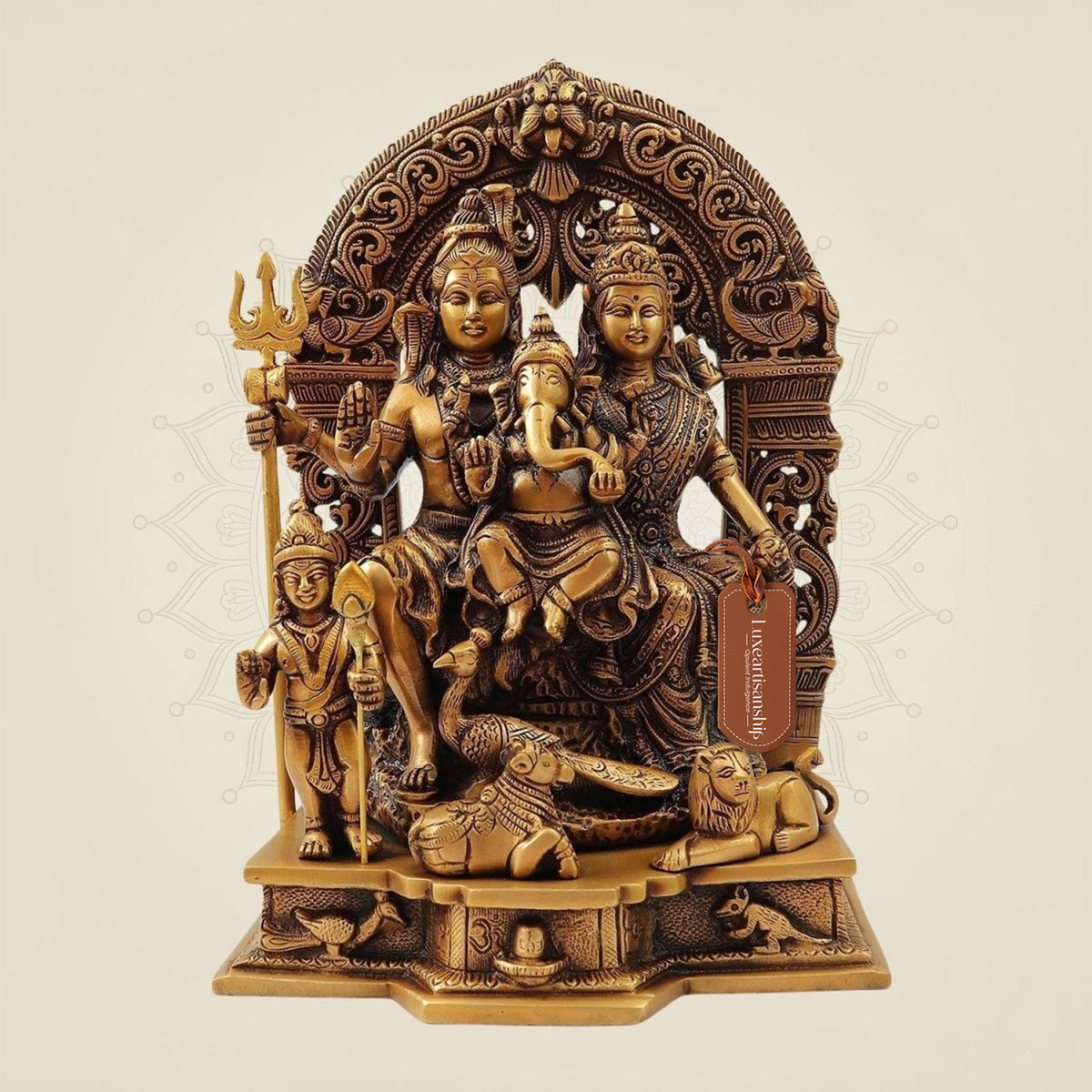 Divine Brass Shiv Pariwar Idol – Heavy Handmade Indian Temple Statue 11.75"