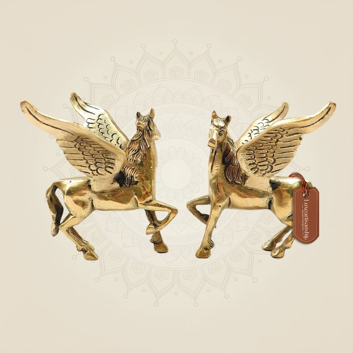 Pair of Brass Winged Horse Idols – Pegasus Style Handcrafted Showpiece - 4.5
