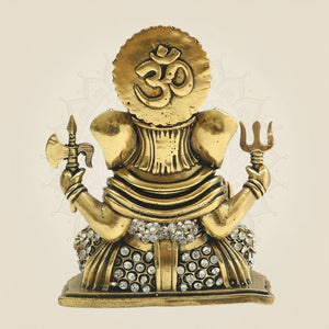 4" Brass Ganesha Statue in Fierce Form with Jewellery Stone Detailing - Luxeartisanship