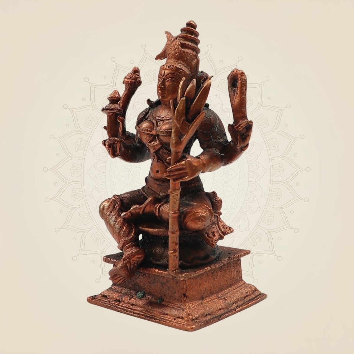 4" Goddess Lalita Devi Rajarajeshwari Idol β Handcrafted Copper Statue of Divine Grace - Luxeartisanship