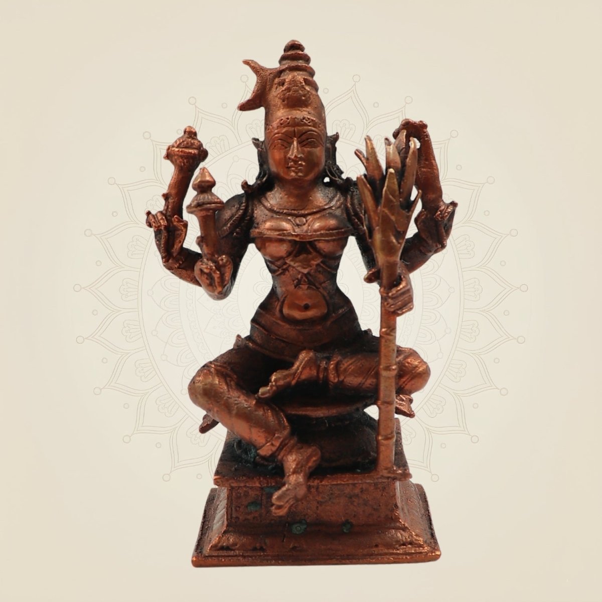4" Goddess Lalita Devi Rajarajeshwari Idol β Handcrafted Copper Statue of Divine Grace - Luxeartisanship