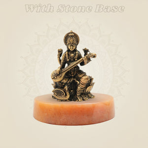 Bronze Chaturbhuja Saraswati Idol on Lotus